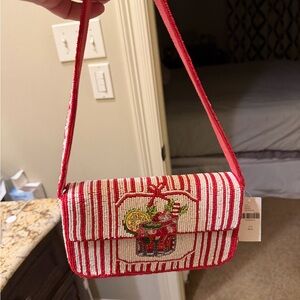 Anthropologie Beaded Cocktail Red and White Striped Women's Bag